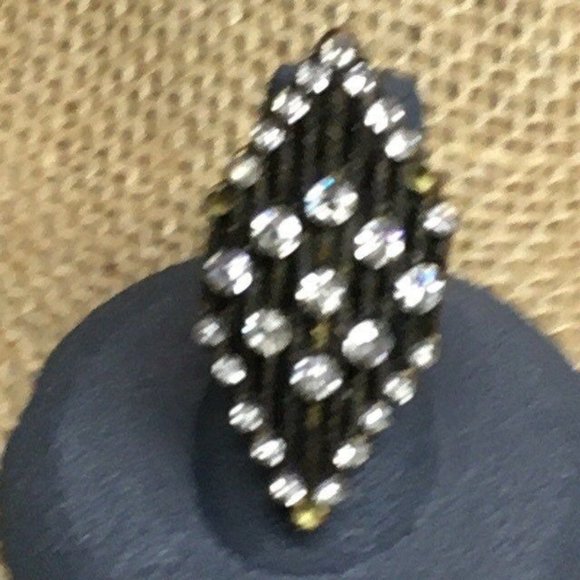 Copper Rhinestone Diamond Ring As Is Adjustable Glam Bling Retro Drag Statement - Picture 1 of 5